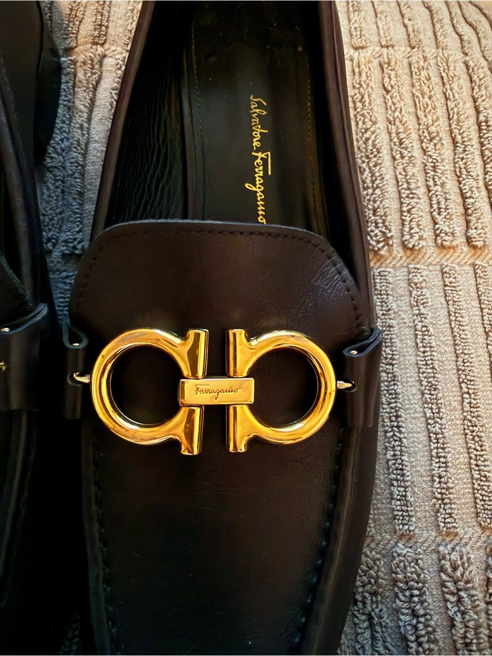Salvatore Ferragamo Black Leather Loafers with Gold Gancini Hardware - Picture 5 of 8